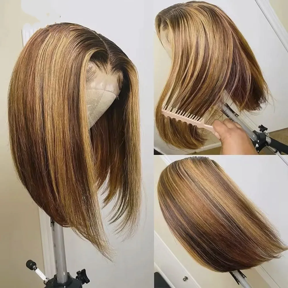 Фото Новинка! Парик-каре 4/27 Highlight Bob Wigs, прямой, с кружевной передней частью, из натуральных волос, бордовый 99J, омбре, цветной, 13x4, короткий парик-каре из натуральных волос. №3