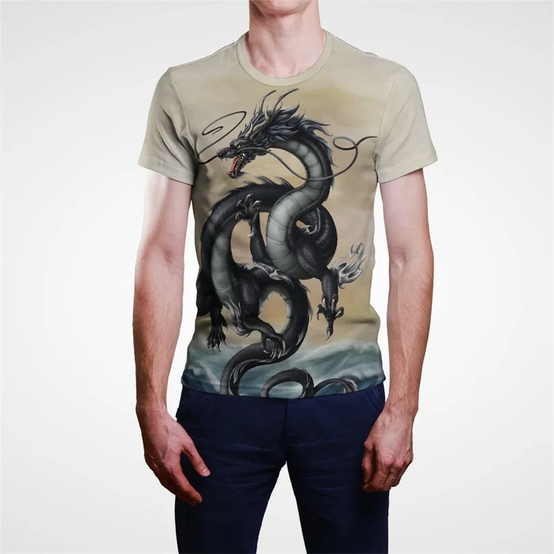

Chinese Dragon Printed Summer Tshirts For Men Women Oversized Loose Clothing Children Casual O-Neck Short Sleeve Tees Unisex 4XL