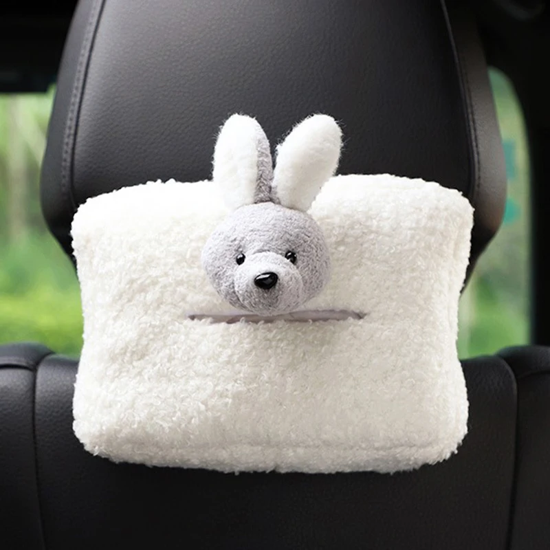 

Car Tissue Box Plush Rabbit Cute Napkin Tissue Paper Holder Car Styling Portable Paper Package Case Napkin Paper Holder