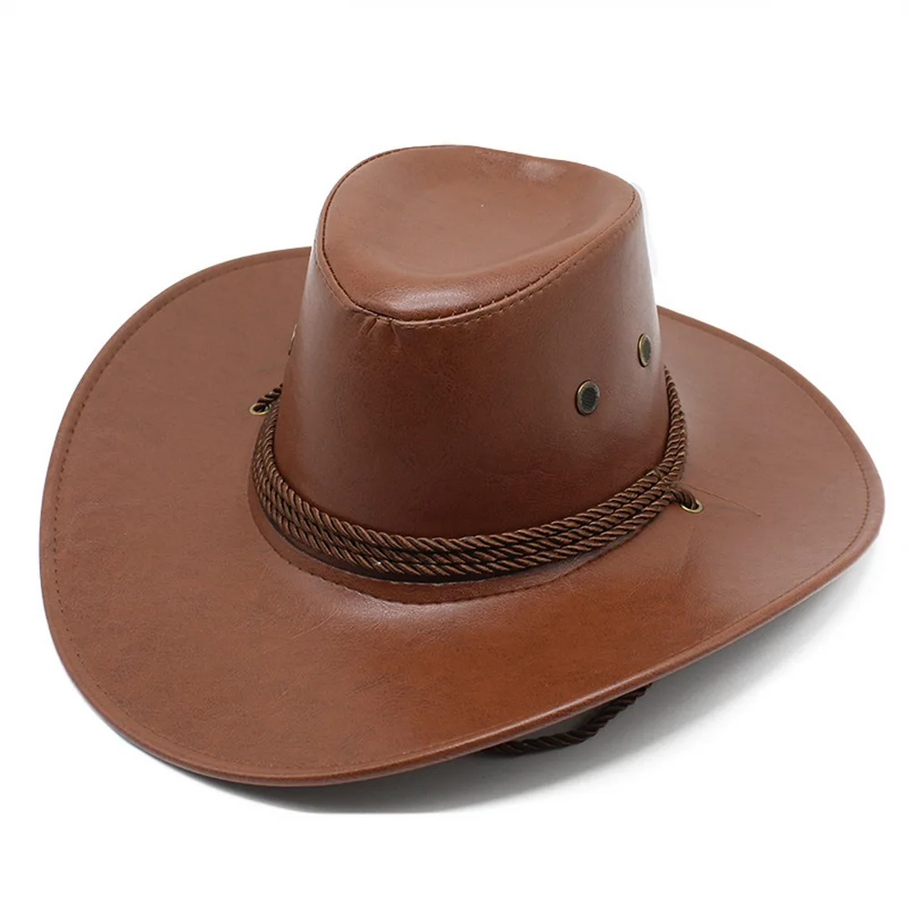 

Western Cowboy Hat Artificial Leather Jazz Cap Knight Solid Color Horse Riding Outdoor Cowgirl 56-58cm Role Costume NZ0039