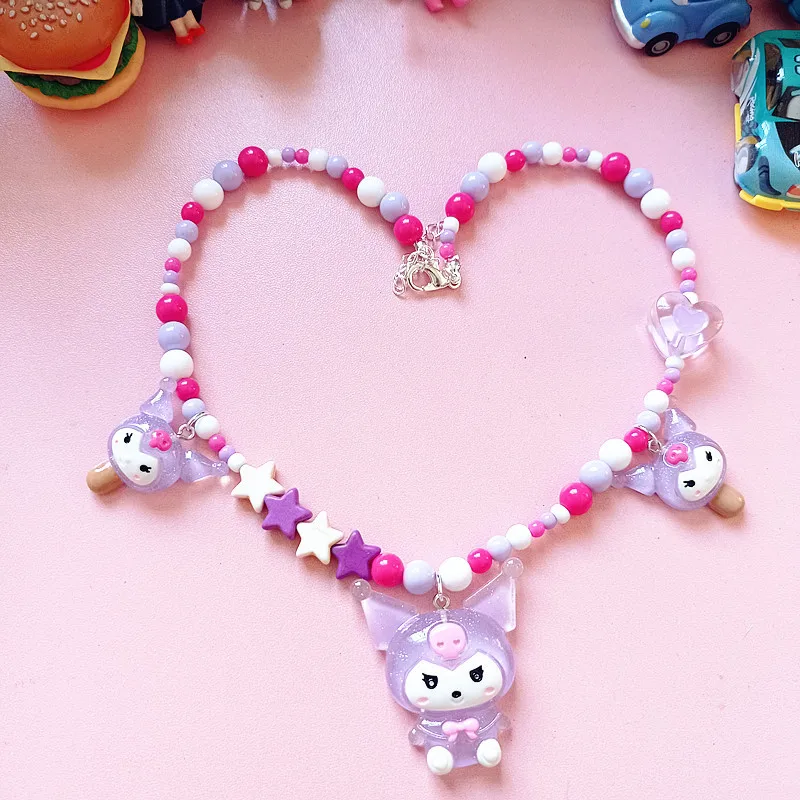 

Kawaii Sanrio Short Necklace Kuromi Accessories Cute Cartoon Anime Decoration Jewelry Ornaments Neckchain Toys for Girls Gift