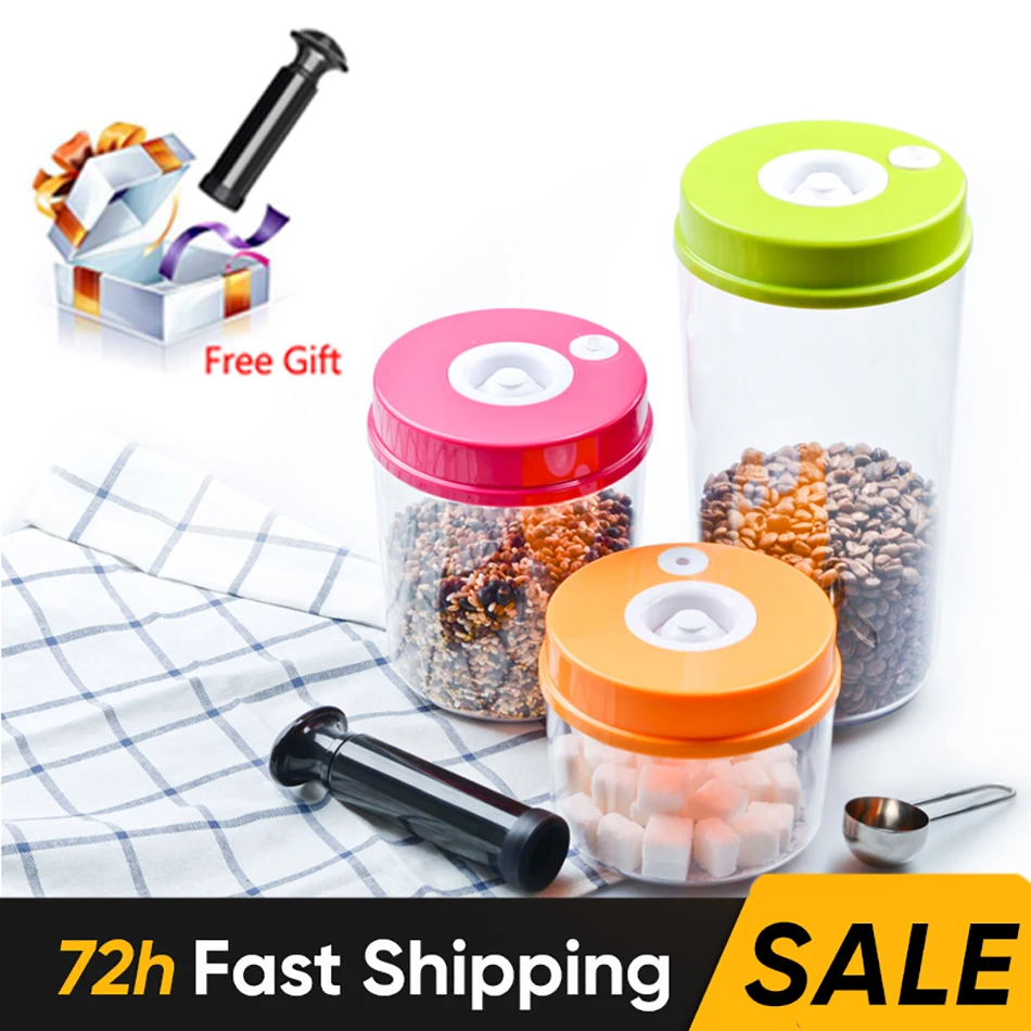 

2pcs/Set Vacuum Food Storage Container Plastic Storage Jars For Vacuum Sealer Airtight Canister with Pump Fresh Keeping Pot