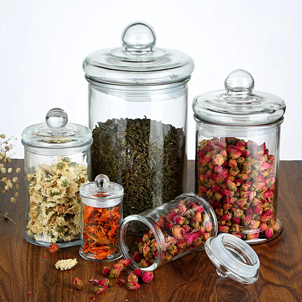 

5Pcs Clear Glass Storage Sealed Storage Jar Container Airtight Dry Fruit Cereals Sealed Can with Glass Lid for Kitchen