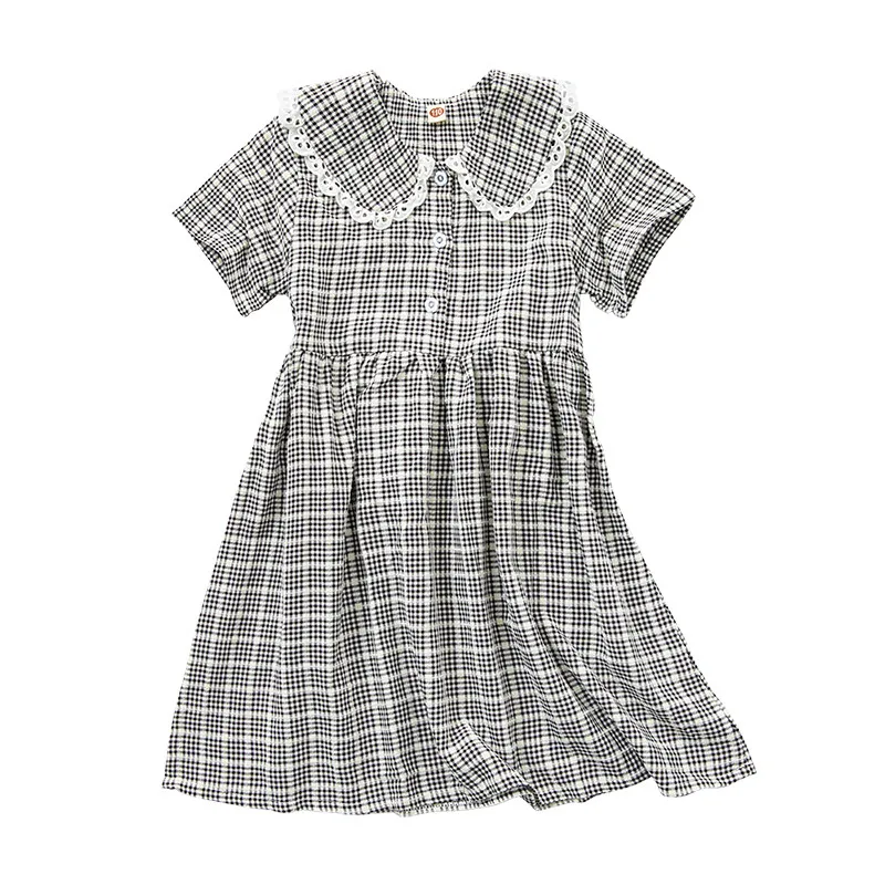 

12M to 6 years baby kids girls summer cotton plaid half-buttoned flare dress children girl fashion casual dresses clothes 1129#
