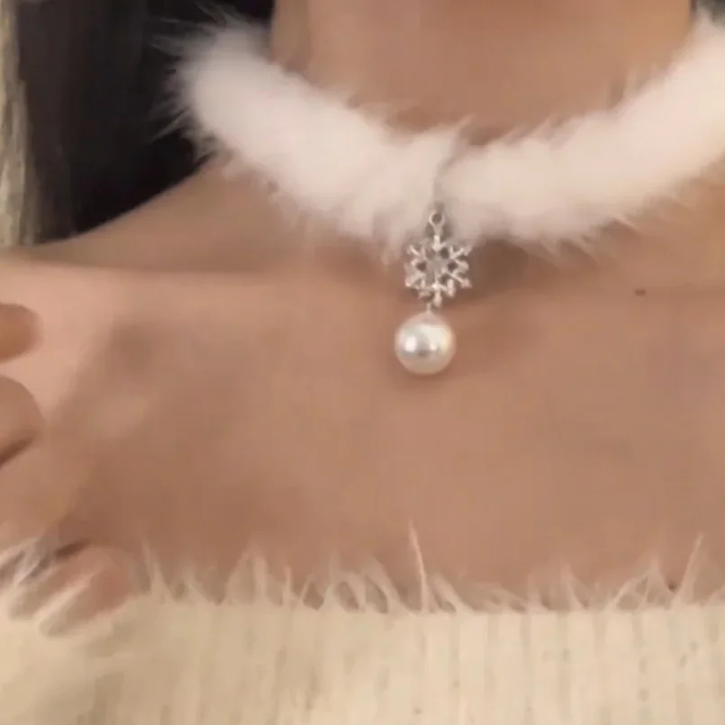 Элегантное белое черное плюшевое жемчужное колье с перьями для женщин и девочек