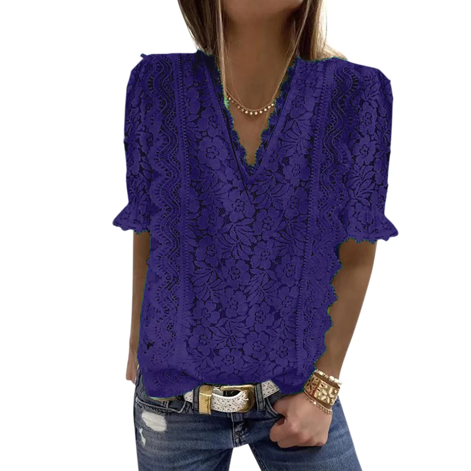 

T Shirts Women Womens Lace V Neck Tunic Tank Tops Casual Work Out Shirt Long Sleeve Long Sleeve Compression Shirts for Women