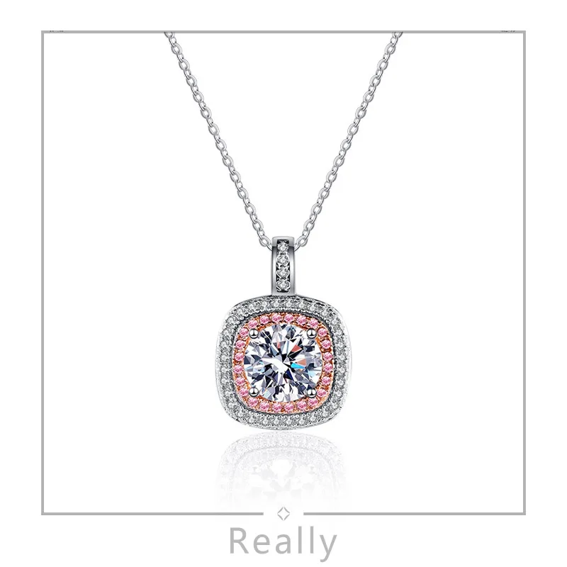 

Really Real White Gold 925 Silver 1 Carat Glitter Moissanite Women Square Necklace Jewelry Valentines Anniversary Gift 407