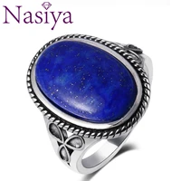 oval large natural lapis various gemstone rings silver jewelry for women gift engagement rings dropping