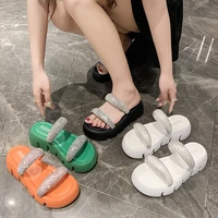 summer slippers womens outer wear fashion rhinestone thick bottom explosion beach sandals flip flop platform bling shoes 4cm