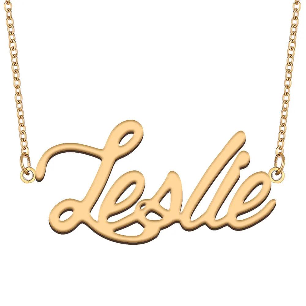 

Leslie Name Necklace for Women Stainless Steel Jewelry Gold Color Nameplate Pendant Collares Para Mujer Letters Choker