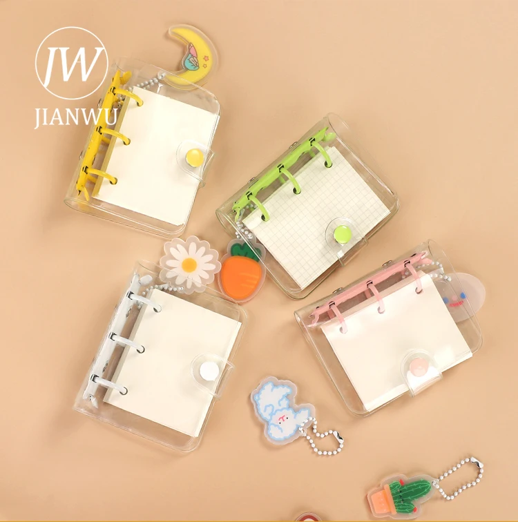 

JIANWU Cute Mini 3 Ring Loose-leaf Book Transparent Portable Student Journal Binder Notebook Kawaii Stationery School Supplies