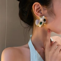 925silver needle pearl colored diamond earrings european and american retro light luxury c ring earrings for women jewelry 2022