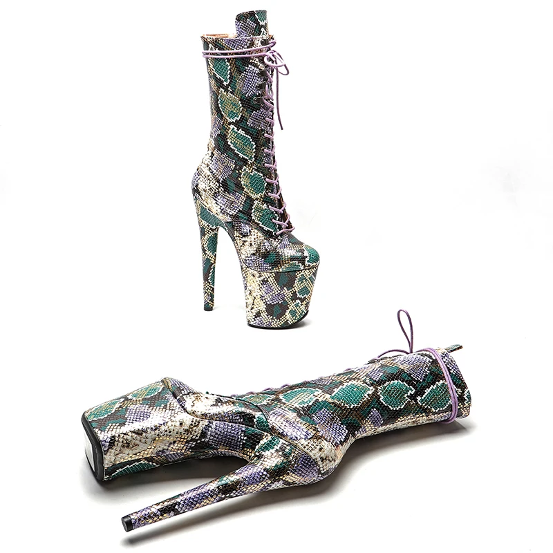 Leecabe 20CM/8Inch patent leather  boots heels platform short boots model nightclub super high heel  4B