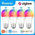 Умсветильник Светодиодная лампа Aubess Tuya Zigbee E27, приглушаемая лампа 9 Вт с RGB + CW, с таймером, для Alexa, Alice, Google Home, Smart Life, управление через приложение
