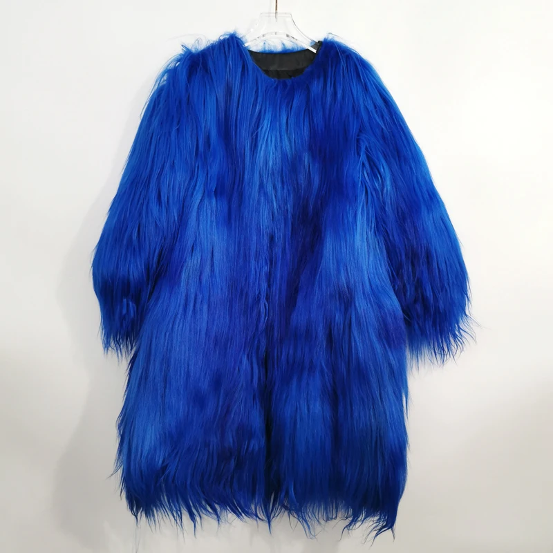 Low-priced clearance sale 90 cm length real sheepskin coat warm sexy fur coat model catwalk gold goatskin leather production