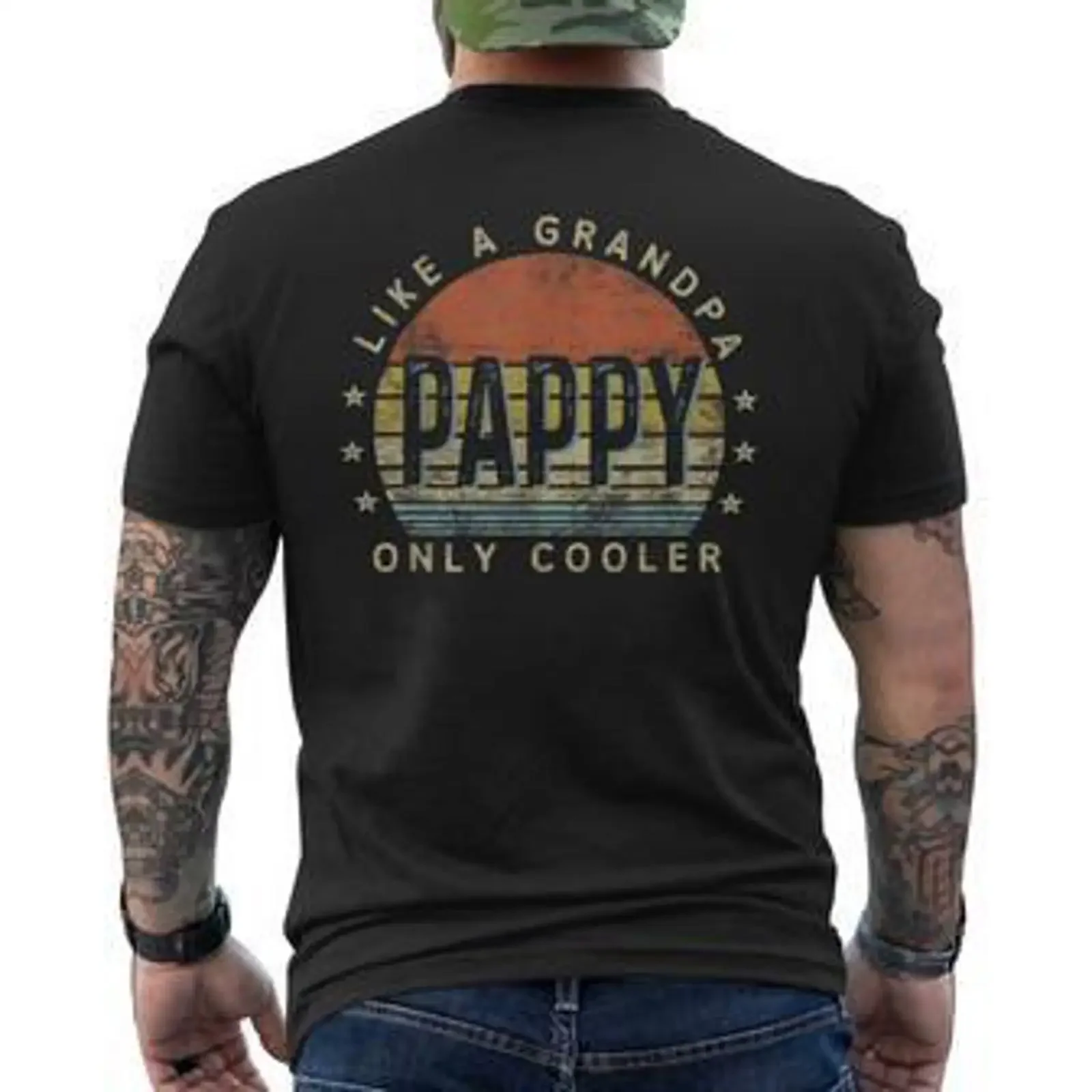 Фото Мужская футболка Pappy Like A Grandpa Only Cooler в винтажном стиле с принтом на спине Mazezy UK, винтажная, с эффектом потертости, стильная №1