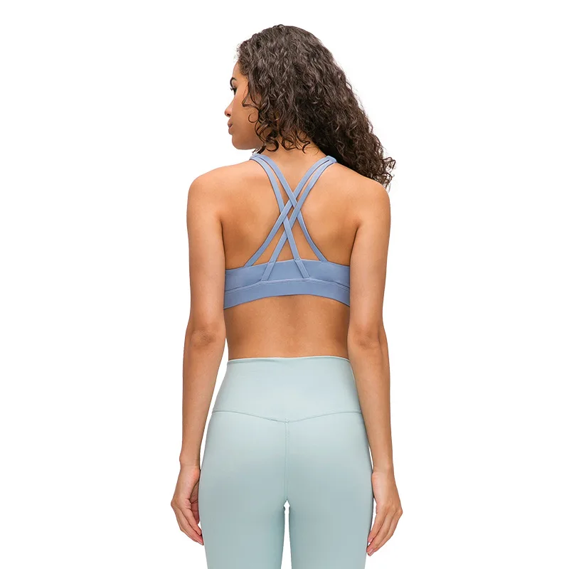 

Fitness Women Sports Bra Tight Yoga Top Vest Female Shockproof Push Up Round Neck High-strength Shockproof Gather With Chest Pad