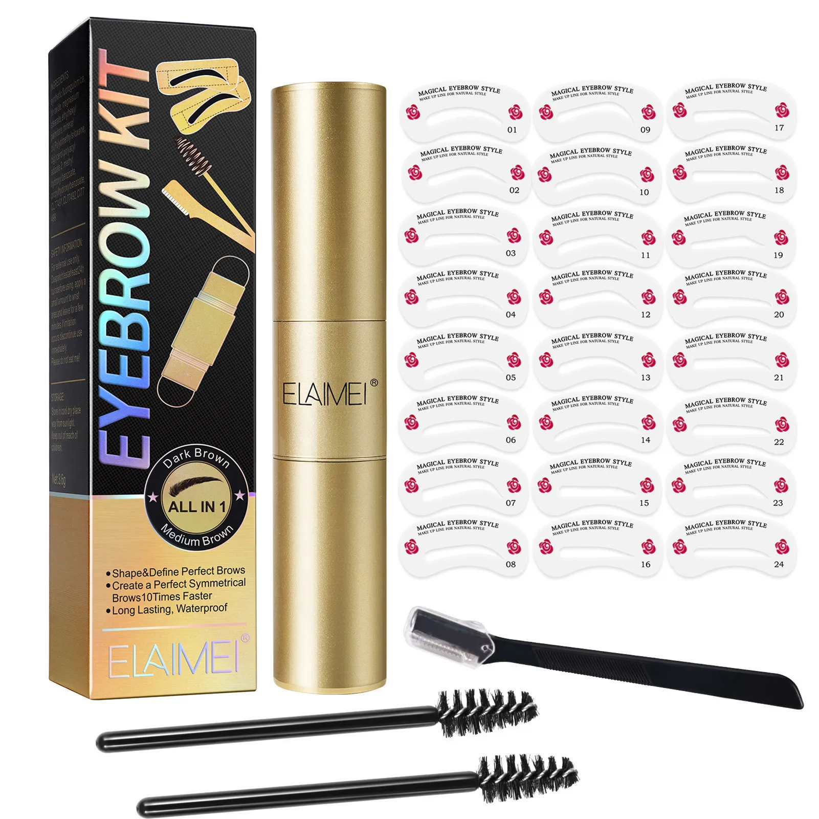 

Набор для коррекции бровей, набор для бровей с 24 трафаретами, водостойкая косметика натурального цвета, инструменты для макияжа бровей