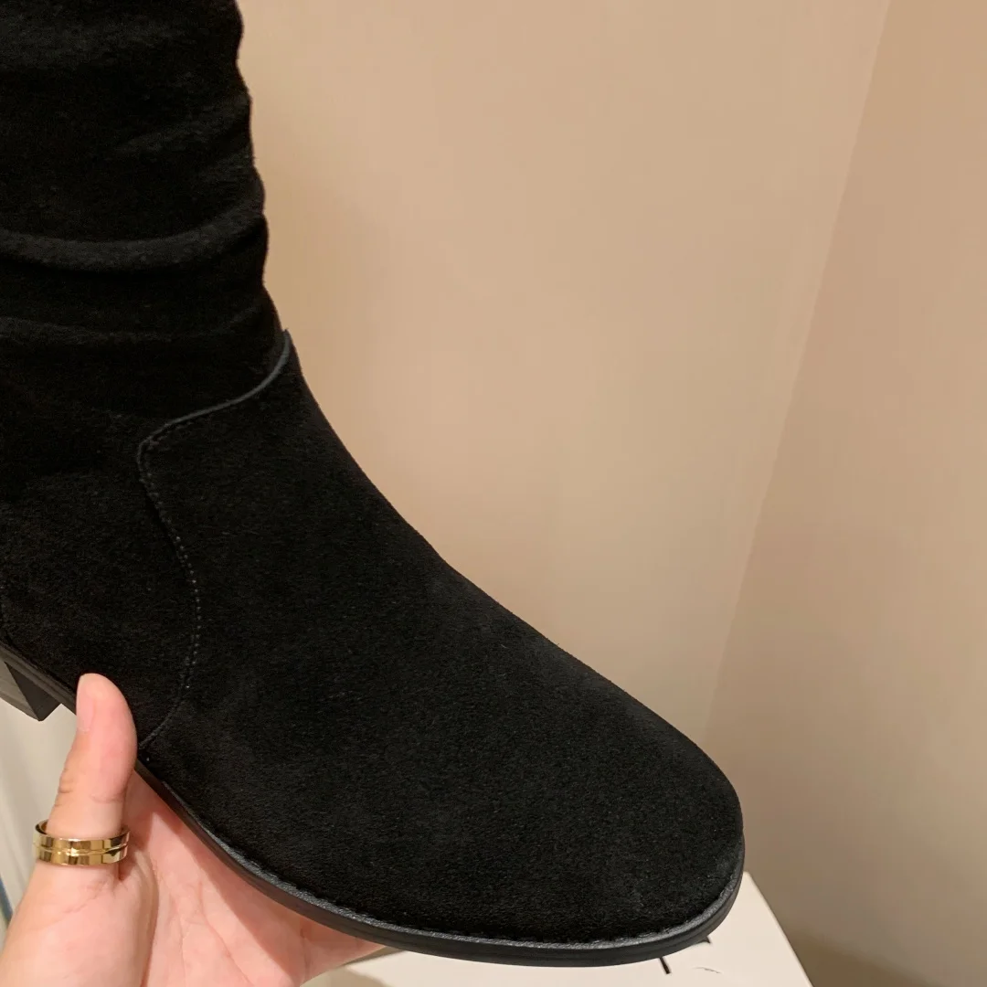 Женские плиссированные осенние ботинки без шнуровки из натуральной замши