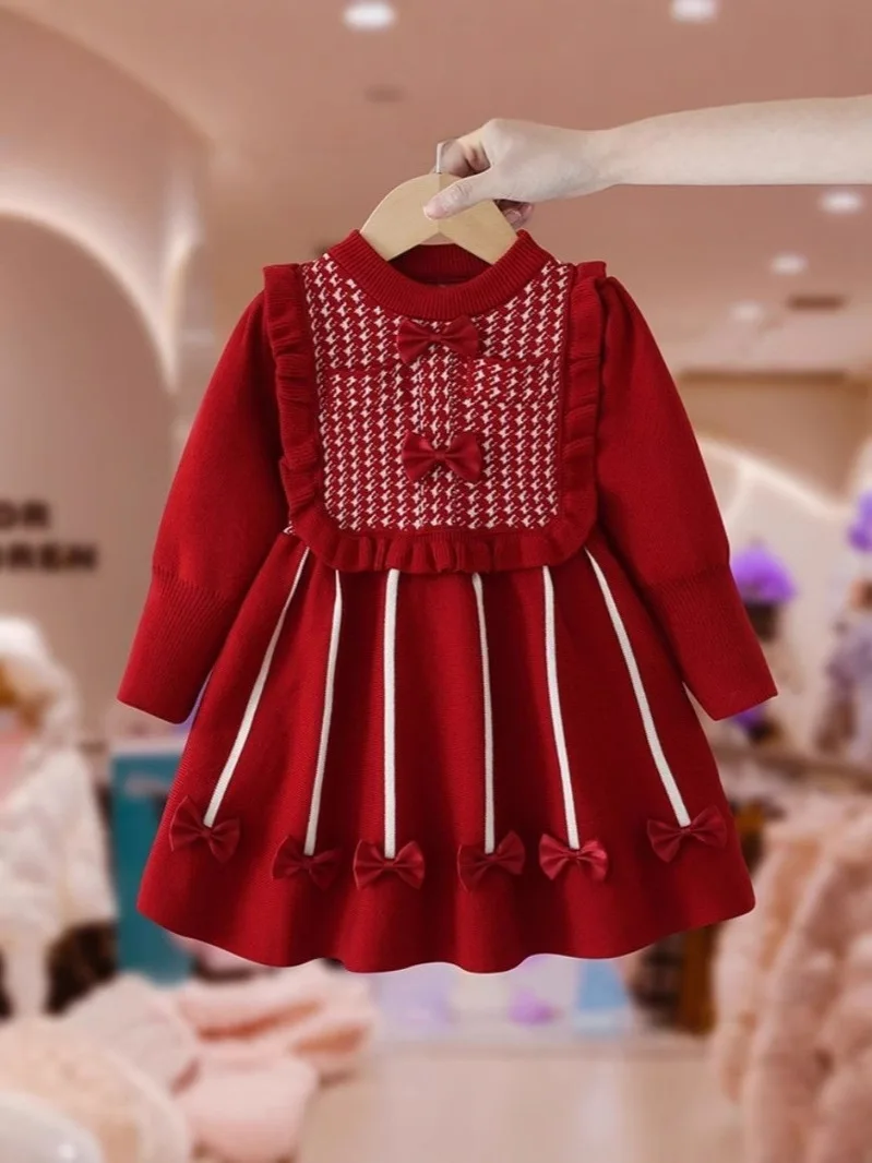 Осенне-зимнее платье для девочек новинка 2024 зарубежный стиль детская юбка