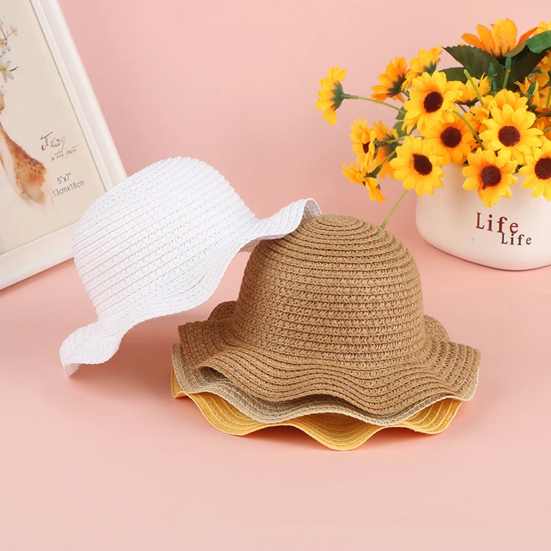 1pcs New Handmade Wave Edge Straw Hat Sun Cap For 1/6 Doll Accessories Decoration