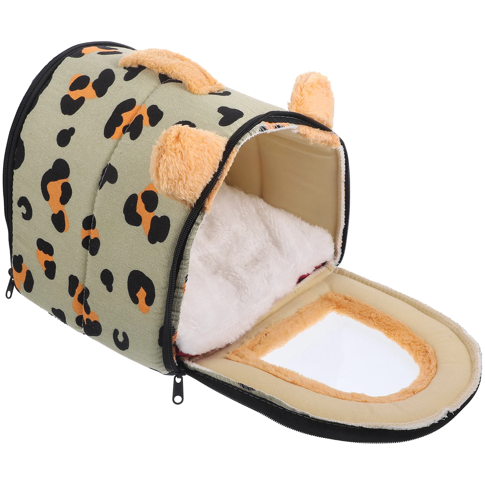 

Hamster Hide Guinea Nest House Bunny Plush Cooling Leopard Print Bed Small Animal Hideout