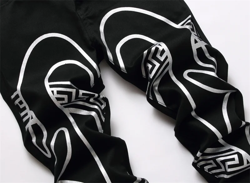 Men's Colorful Graffiti Printed Jeans Y2K Colorful Slim Fit Tapered Elastic Casual Pants Fashion Street Clothing Small Foot Pant