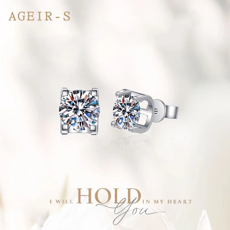 

AGEIR-S D color White Gold 2Carat Moissanite Earring for Women Advanced sense S925 Solid Silver Diamond Jewelry Luxury Gift Z178