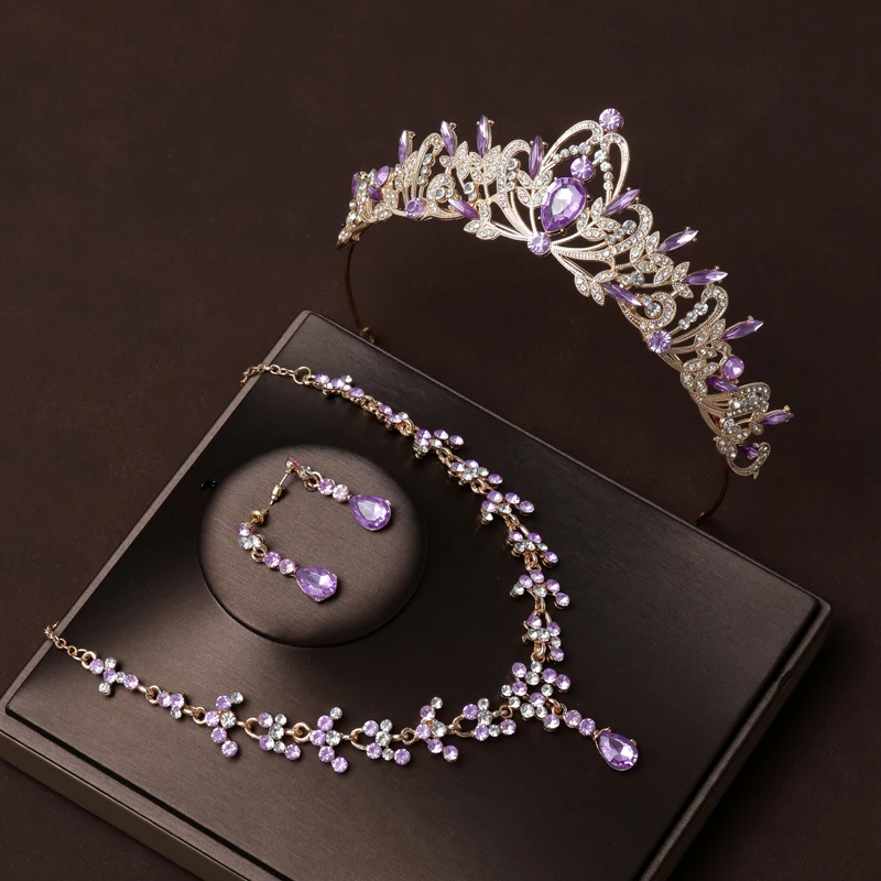 Itacazzo классический стиль фиолетовый свадебный головной убор с тиарами ожерельем