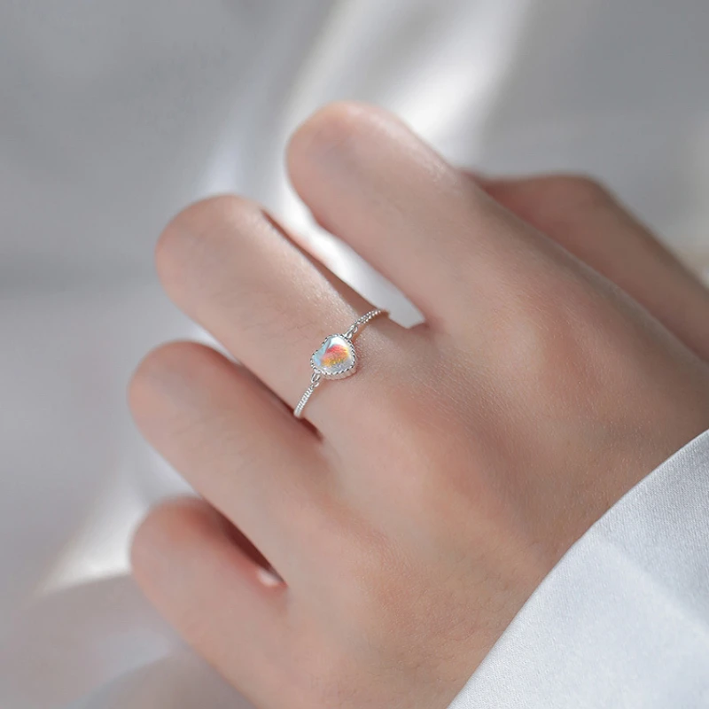 

925 Sterling Silver Heart Chain Opening Ring, Simple, Rings for Women, Birthday, Engagement Jewelry Valentine's Day Fashion Gift