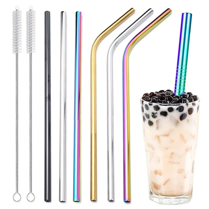 

Stainless Steel Metal Straws with Cleaner Brush Set Reusable Straight Bent Drinking Straw Set Milk Drinkware Bar Accessories