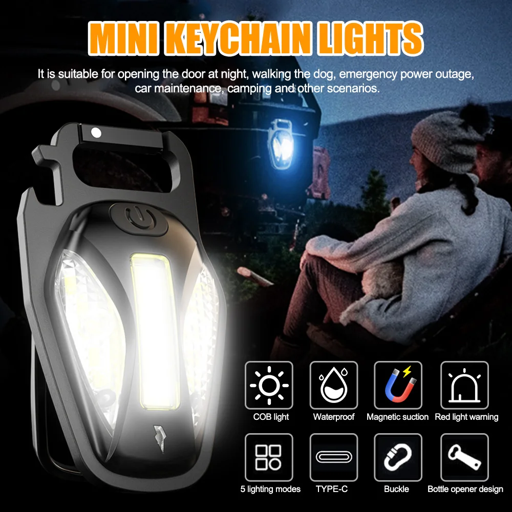 

Mini Keychain Flashlight Portable LED Corkscrew Work Lights USB Rechargeable Small Pocket Light for Outdoor Camping