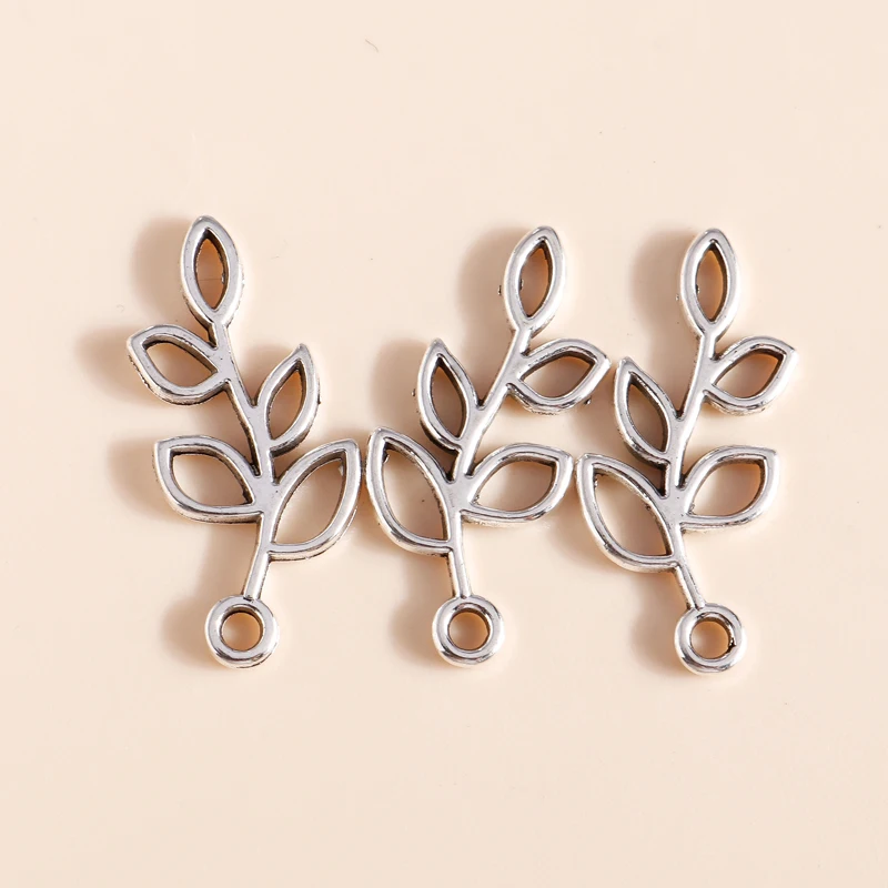 Leslie 50 шт. 25*12 мм посеребренные ветки дерева в виде листа подвески для браслета