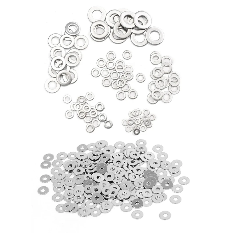 

305Pcs 304 Flat Stainless Steel Washers for Screws Repair Kit Tool, 105Pcs M3 M4 M5 M6 M8 M10 & 200Pcs M3 M4 M5 M6