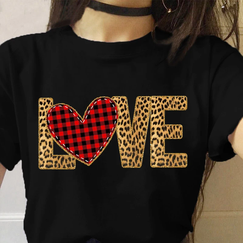 

Summer Top Ladies T Shirt Valentine's Day Love Round Neck Fashion White Female Women T-shirt Harajuku Graphic Woman‘s’ Tee