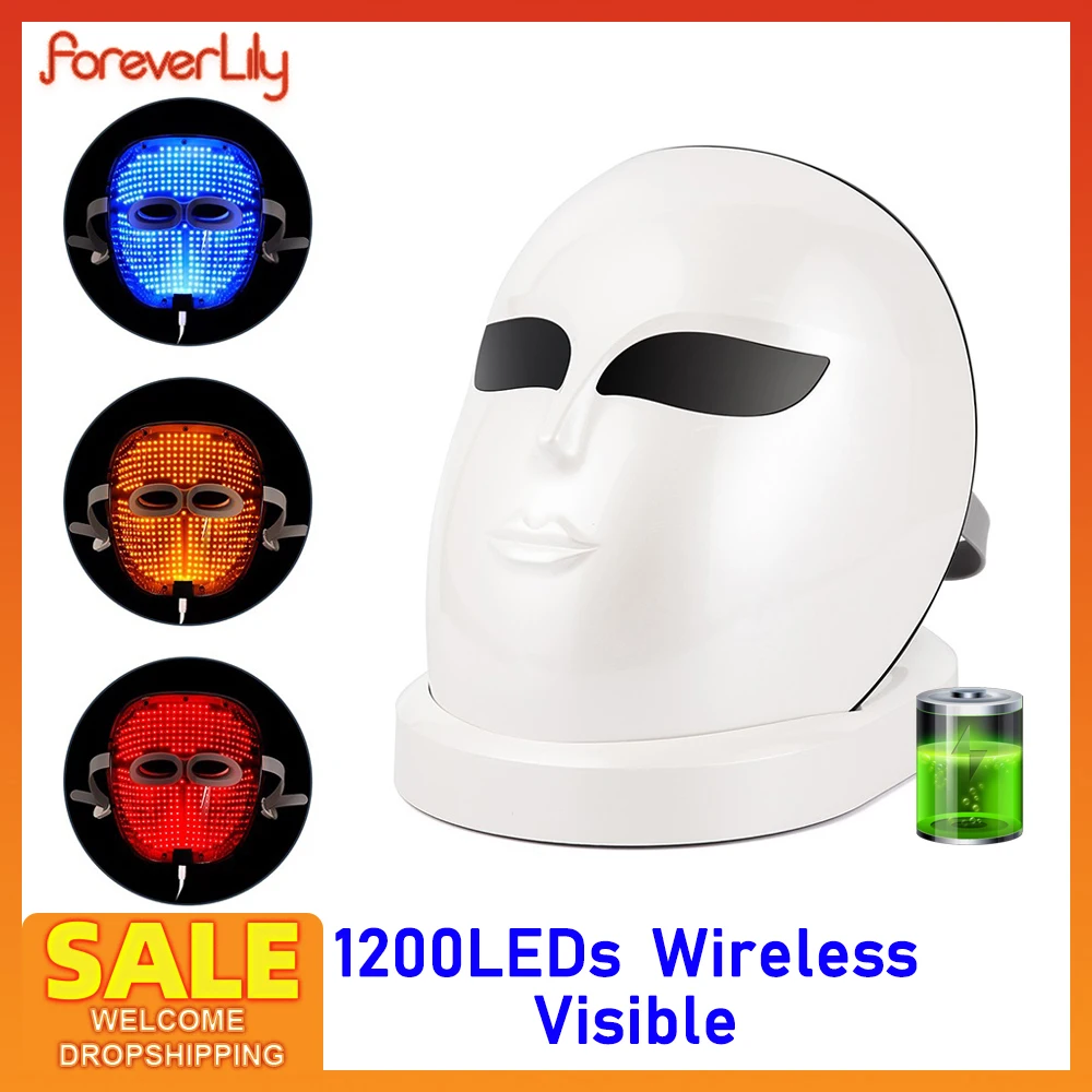 Upgrade Version 3 Color 1200PCS LEDS Facial Mask LED Light Therapy Machine Skin Rejuvenation Tighten  Anti Wrinkle Acne Removal
