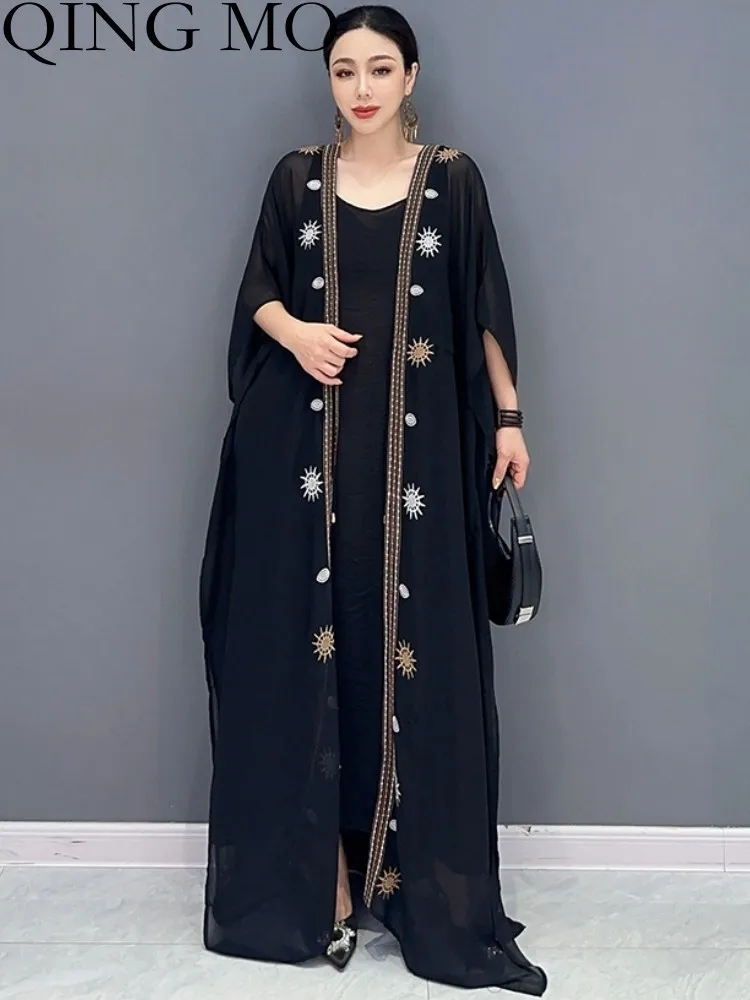 

QING MO 2023 Summer New Korean Style Casual Cardigan Mesh Slim Fashion Holiday Style Women Open Stitch Trench Coat ZXF3259