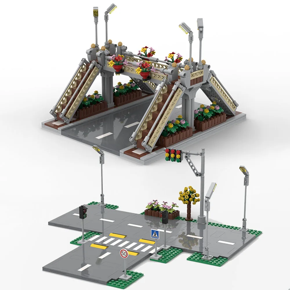 

Urban Building Road Board Building Blocks T-shaped Street Pedestrian Bridge MOC Accessories Boy Children Educational Toy Gift