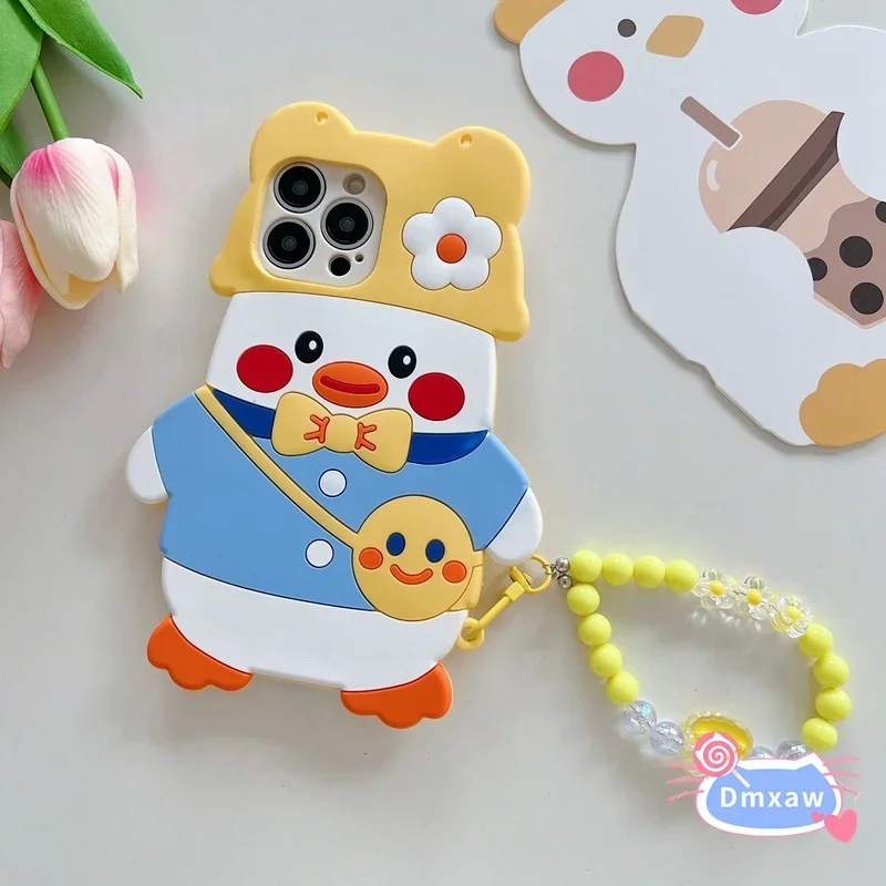 

Yellow Duck Phone Case For Realme C55 C53 C35 C33S C30S C31 10 Pro Plus 9i C17 7i Cartoon White Beaded Flower Bracelet Casing