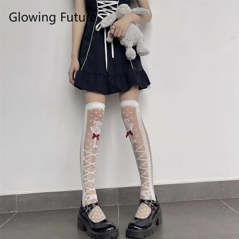 

JK White Lolita Woman Socks Fashion Cute Sheer Jacquard Sexy Thigh Highs Stockings Kawaii Long Socks Ruffle Girls Body Stocking