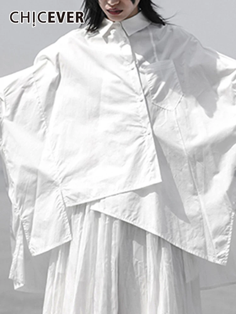 

CHICEVER Casual Irregular Blouses For Women Lapel Long Sleeve Patchwork Single Breasted Solid Loose Autumn Shirts Female 2023