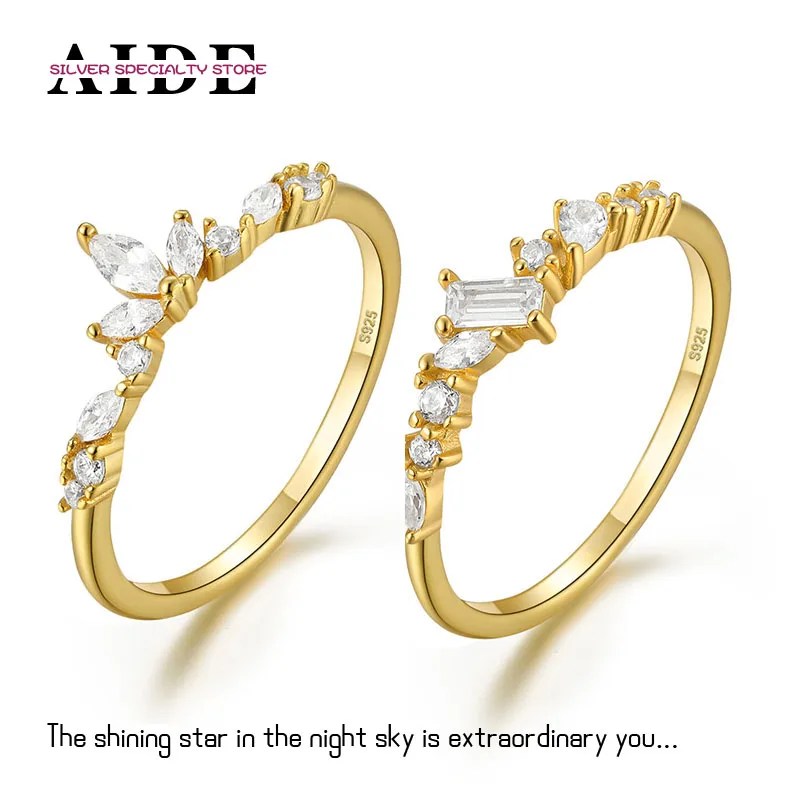 

AIDE S925 Sterling Silver Crystal Zircon Ring for Women 18K Gold Delicate Crown Rings Wedding Jewelry Gift Anillos Plata кольца