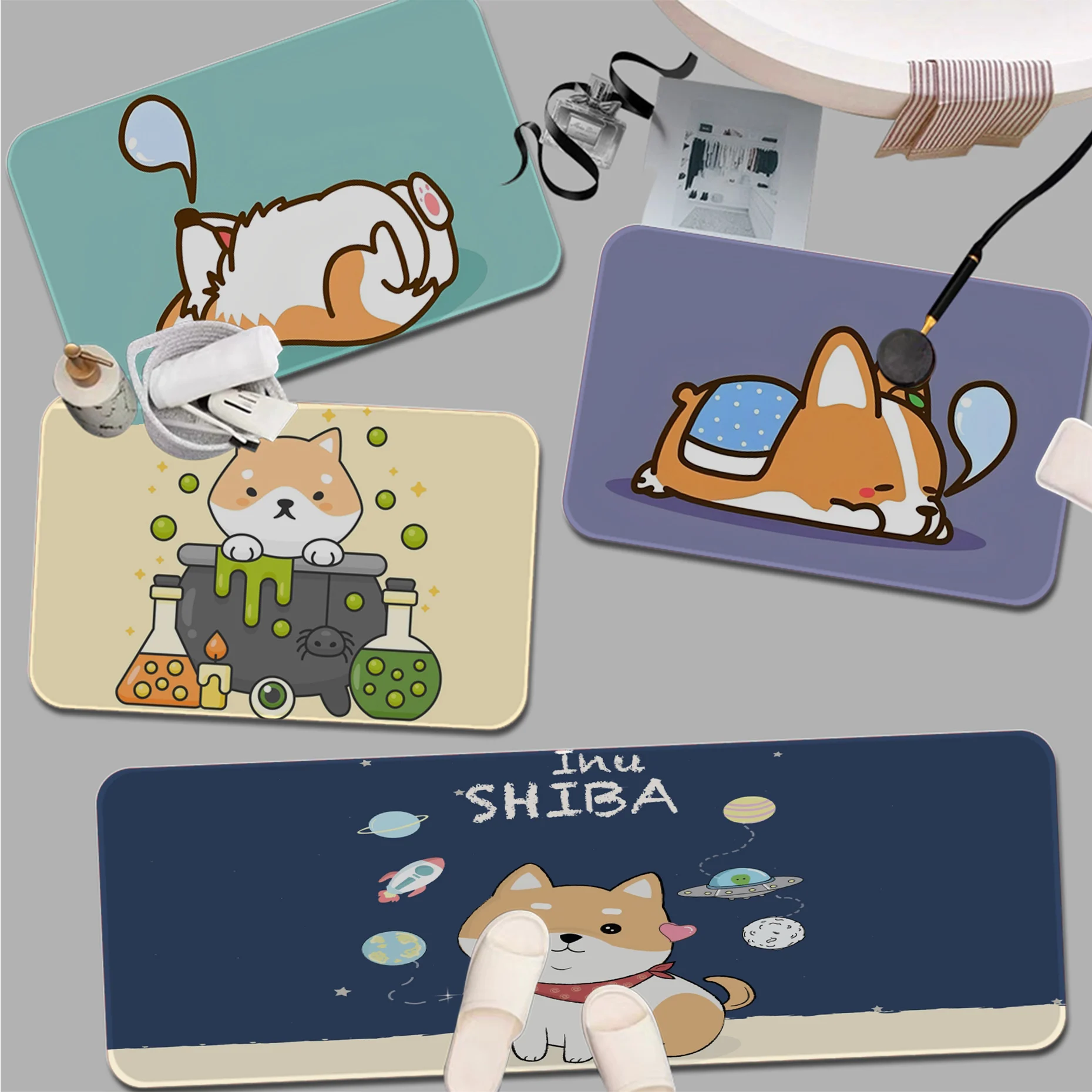 

Kawaii Shiba Inu Entrance Door Mat Non-Slip Laundry Room Mat Laundry Decor Balcony Child Living Room Household Carpets