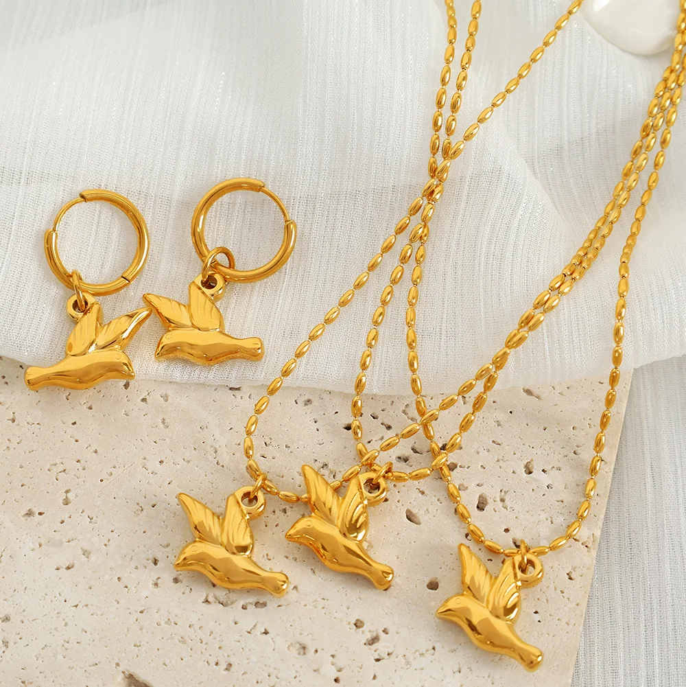 Keen-on 18-каратное золото с покрытием в виде птицы кулон ожерелье серьги-кольца для
