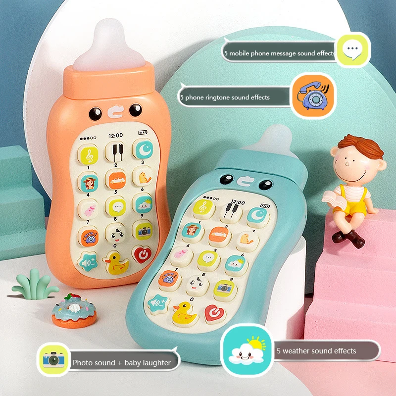

New Intelligent Education Cell Phone Musical Bottle Toy, Baby Nibble Pacifier Simulation Bottle for 1+ Years Old Boys Girls