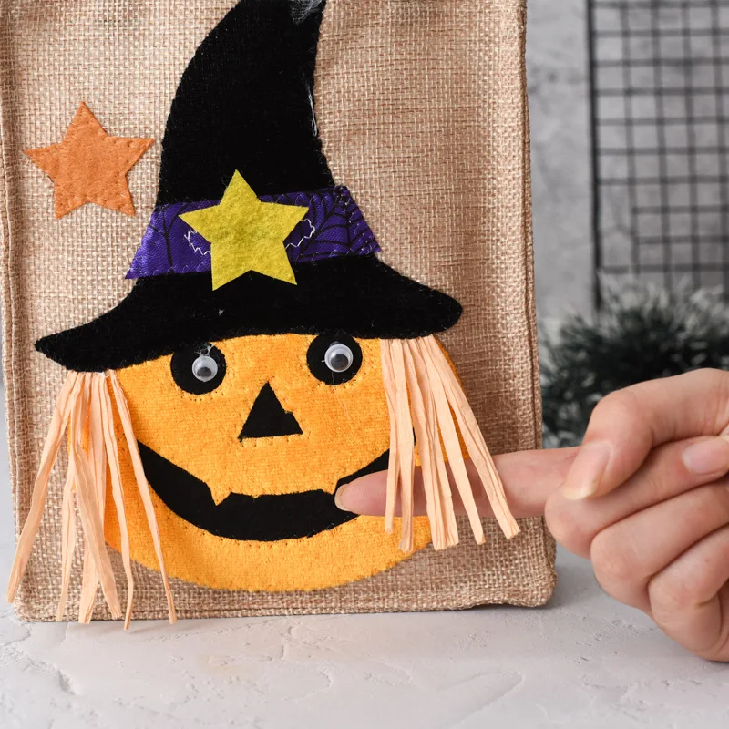 4 Pcs Halloween Decoration Gift Bag Candy Bags For Guests Party Supplies Linen Skull Witch Bags 2022 Halloween Party Decoration