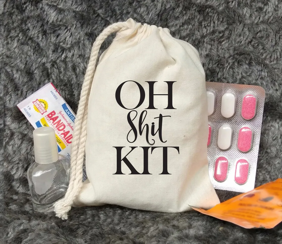 

Oh Schitt Kit-Custom Bachelorette Hangover Kits-Recovery Kits-Bach Party Bags-Bachelorette Party Favor Bags-Bridal Shower Bags