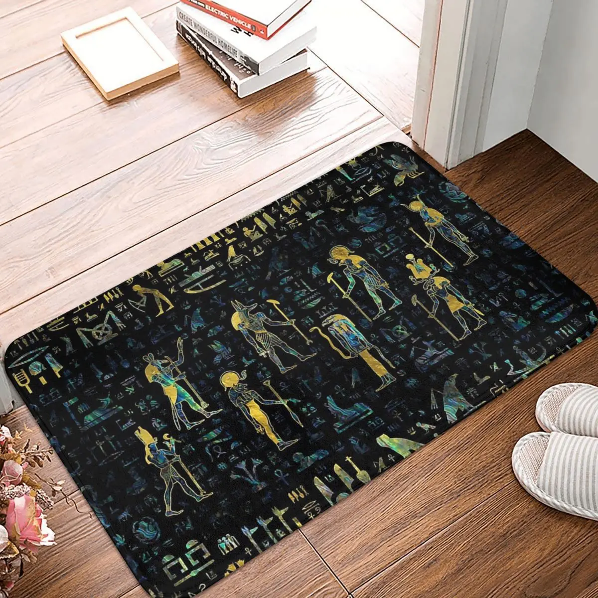 

Ancient Egypt Egyptian Kitchen Non-Slip Carpet Gods And Hieroglyphs Abalone And Gold Living Room Mat Welcome Doormat Decor Rug