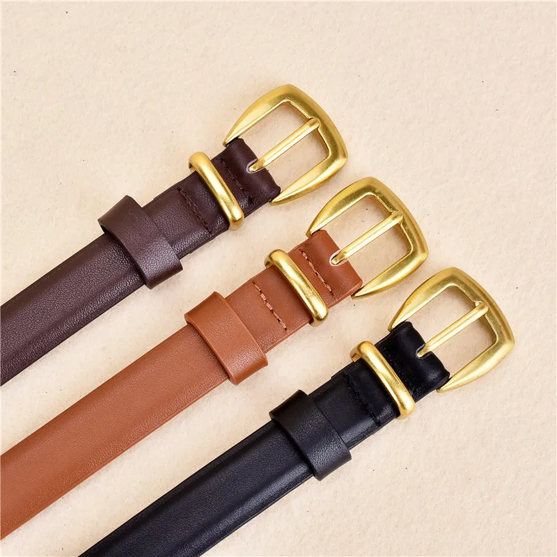 

Women's Top Layer Cowhide Niche Designer Retro Fashionable Genuine Leather High Quality Antique Gold Long Buckle Belt Waist Seal