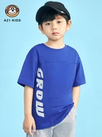 a21boy casual short sleeved t shirt 2022 summer new fashion comfortable and chic letter printing loose round neck childrens top